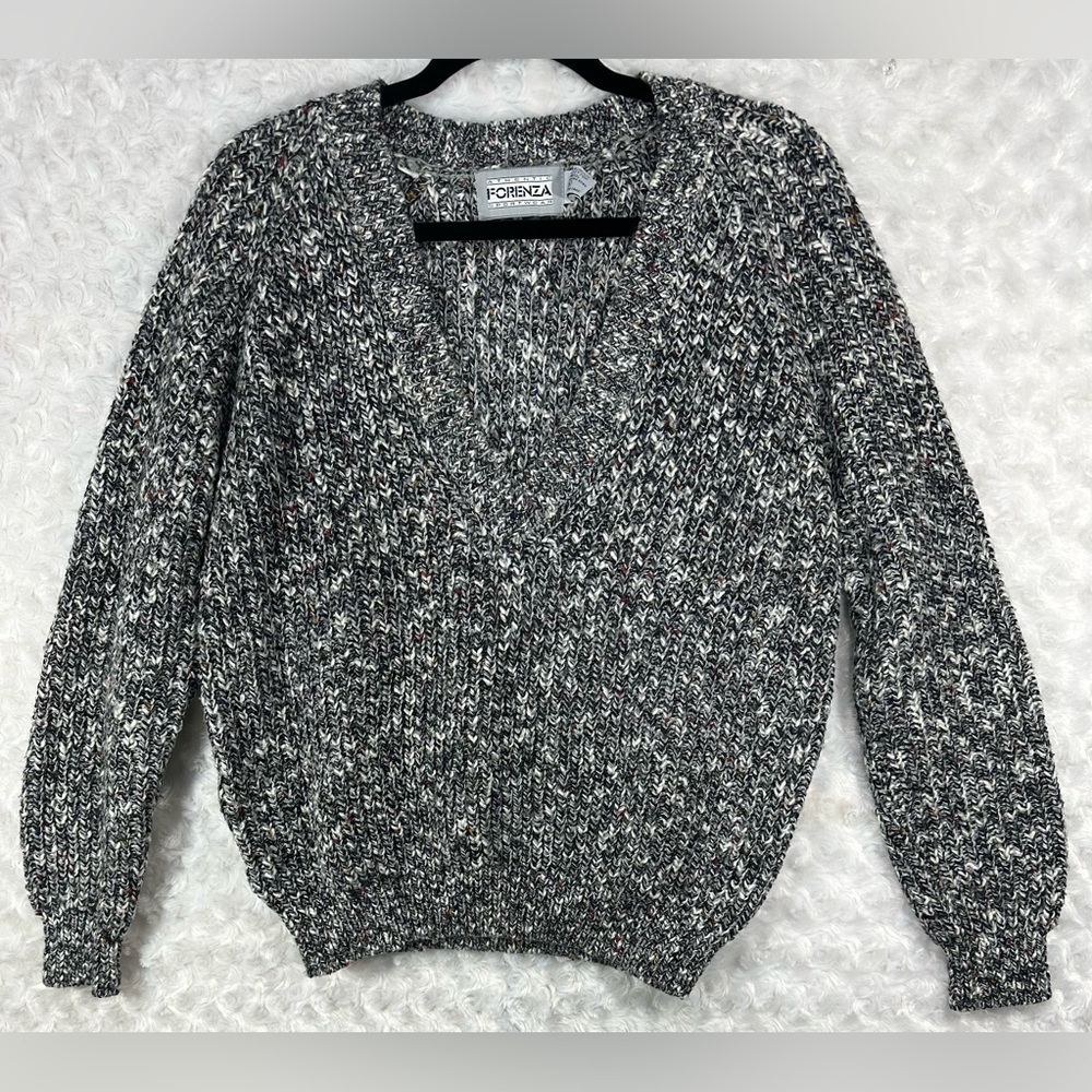 Authentic Forenza Sportswear Womens Black, White & Grey long Sleeve Knit Sweater